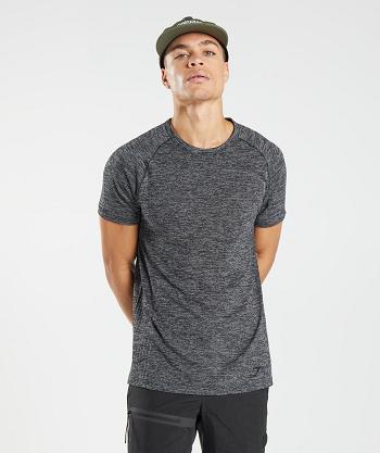 T Shirts Męskie Gymshark Retake Seamless Czarne Białe | PL 3835MQZ